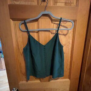 100% Silk Madewell Emerald Green Camisole Top with Buttons